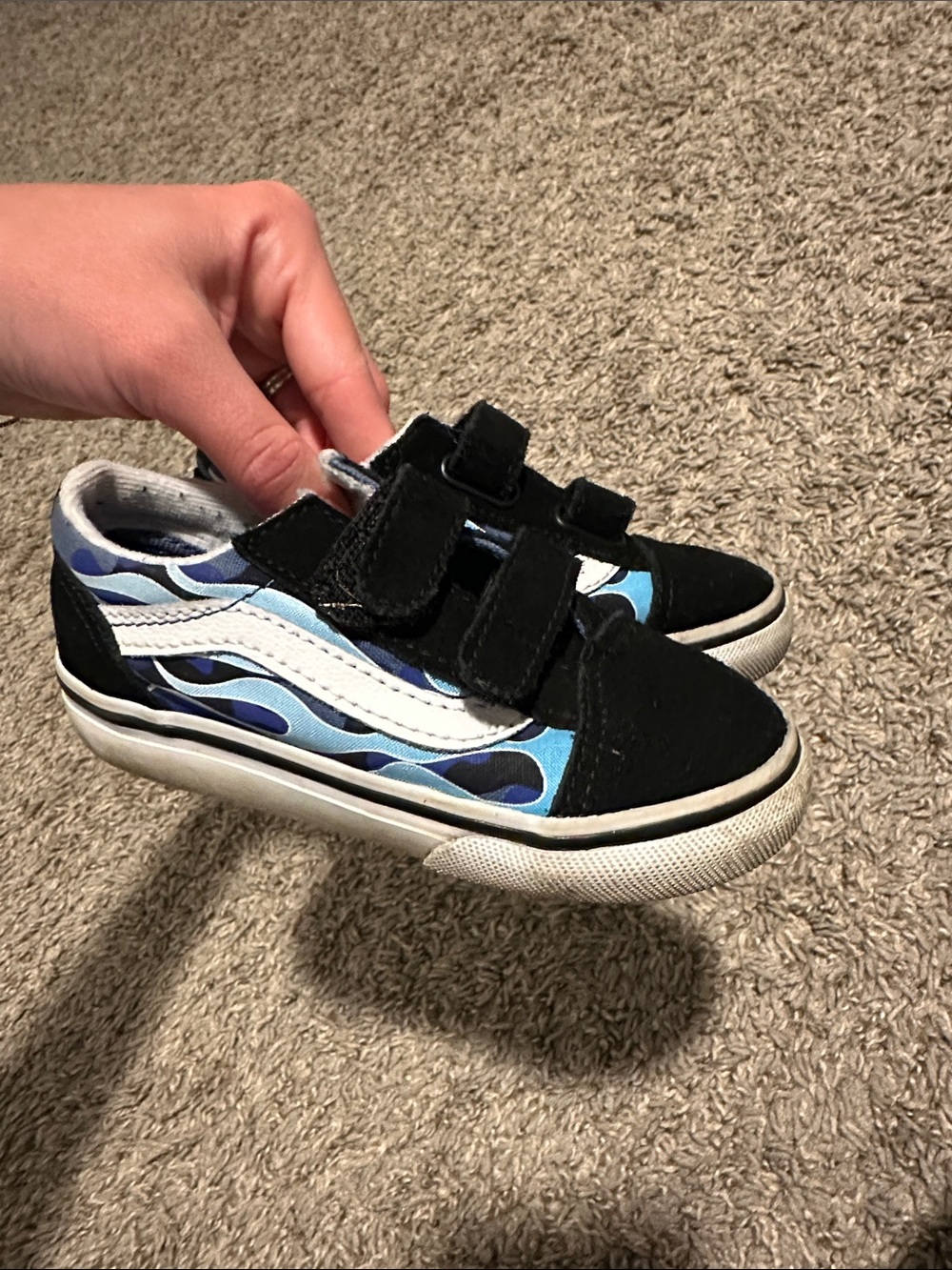 Vans Black & Blue Flame Slip-On Sneakers